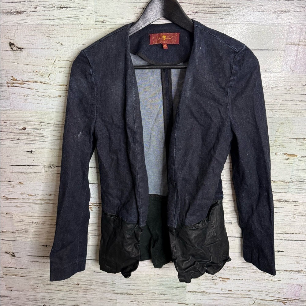 7 For All Mankind Black Blazer blue denim jean lamb leather size xs